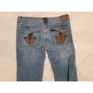 Fender Guitar Y2K Jeans Mens 36x32 Faux Leather Accents, Medium Wash Vintage 00s